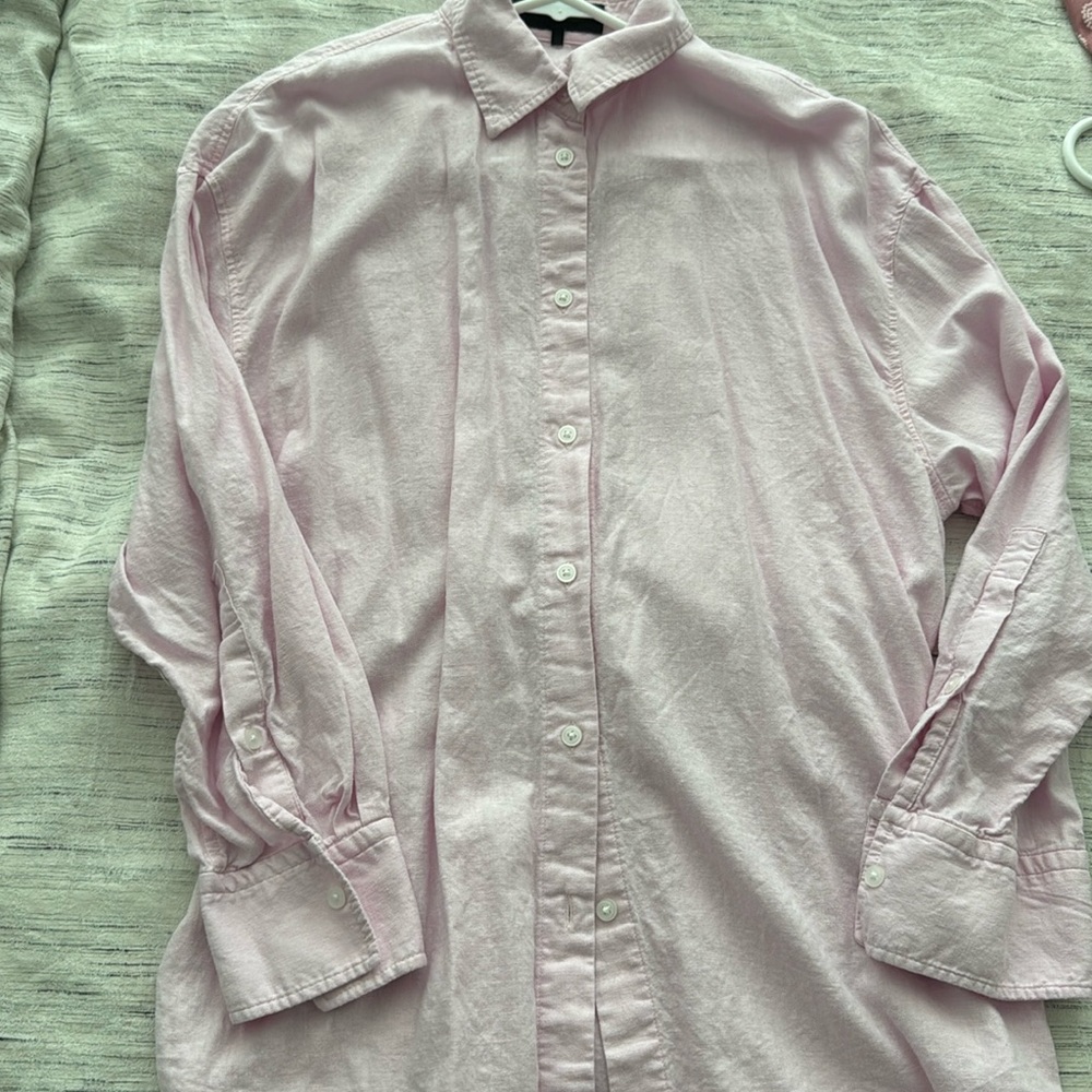 Pink button down linen top